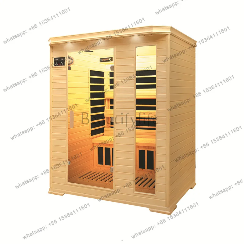 Movable family steam room steam red fire carbon board cross-border sauna room three people hemlock wood