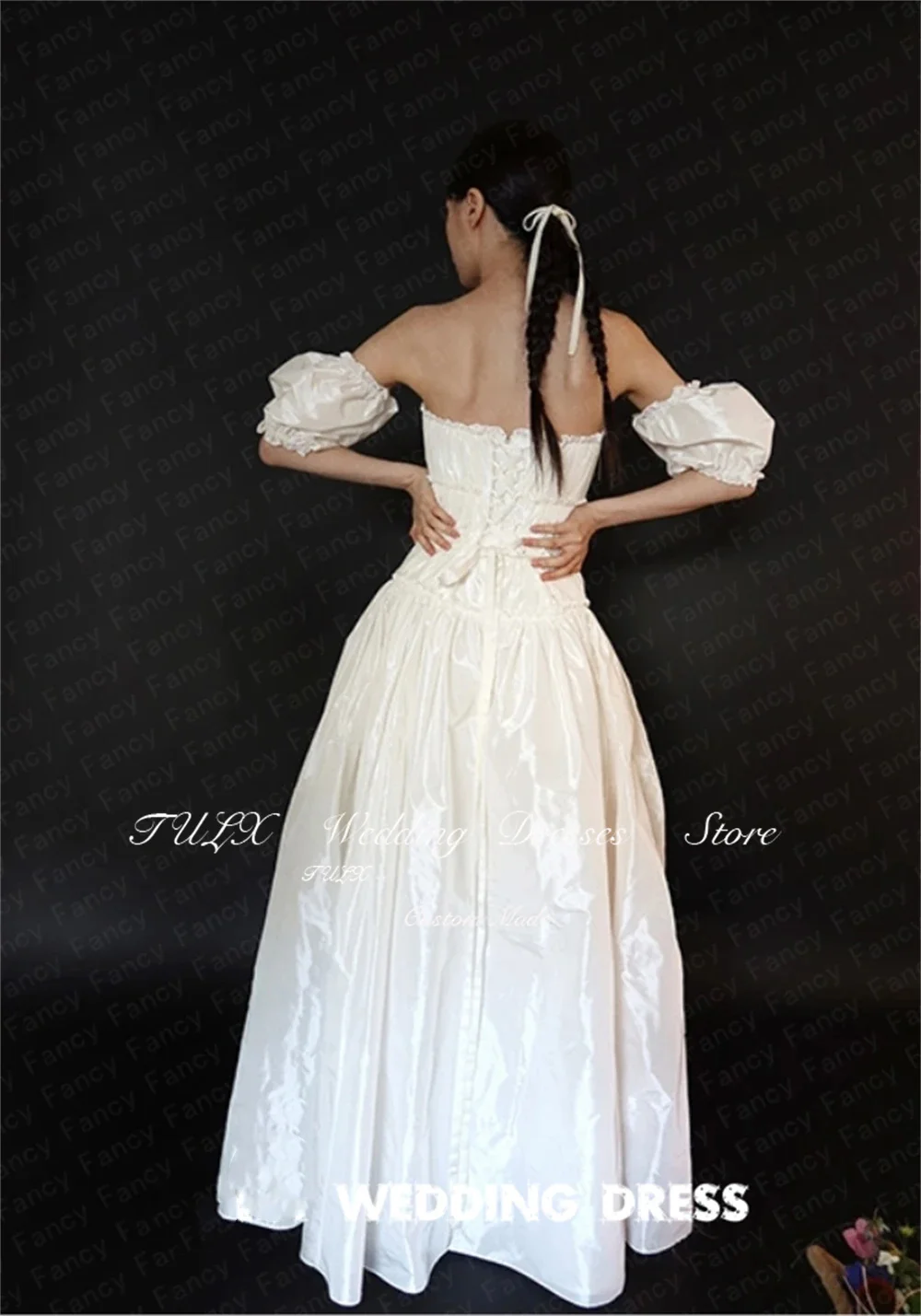 TULX Simple Taffeta Ivory Wedding Dress Korea Photo Shoot Strapless Puff Sleeves Bridal Gowns 웨딩드레스 Corset Customized 2026