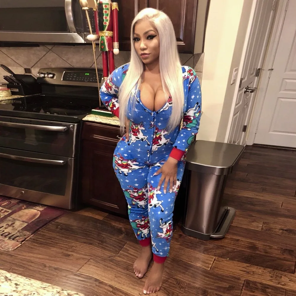 

Women's Temperament Fashion Printing Christmas Ladies Casual Jumpsuit Trousers Long-sleeved Loungewear Jumpsuit Suit