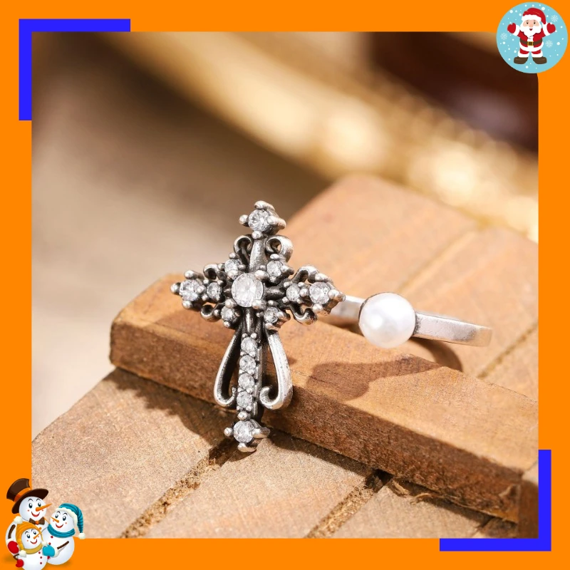 Explosive Ring Inlaid Zircon Cross Women's Light Luxury Simple Niche Design High-end Open Ring