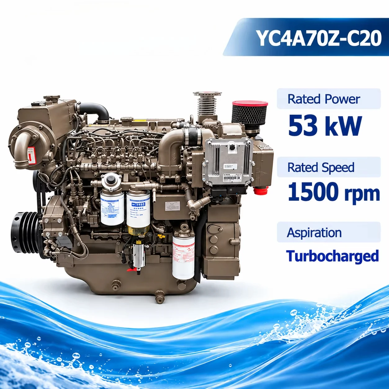 For Yuchai YC4A70Z-C20 Marine Diesel Engine 71HP 4.8L 4 Cylinder Turbocharged for Fishing Boat CCS