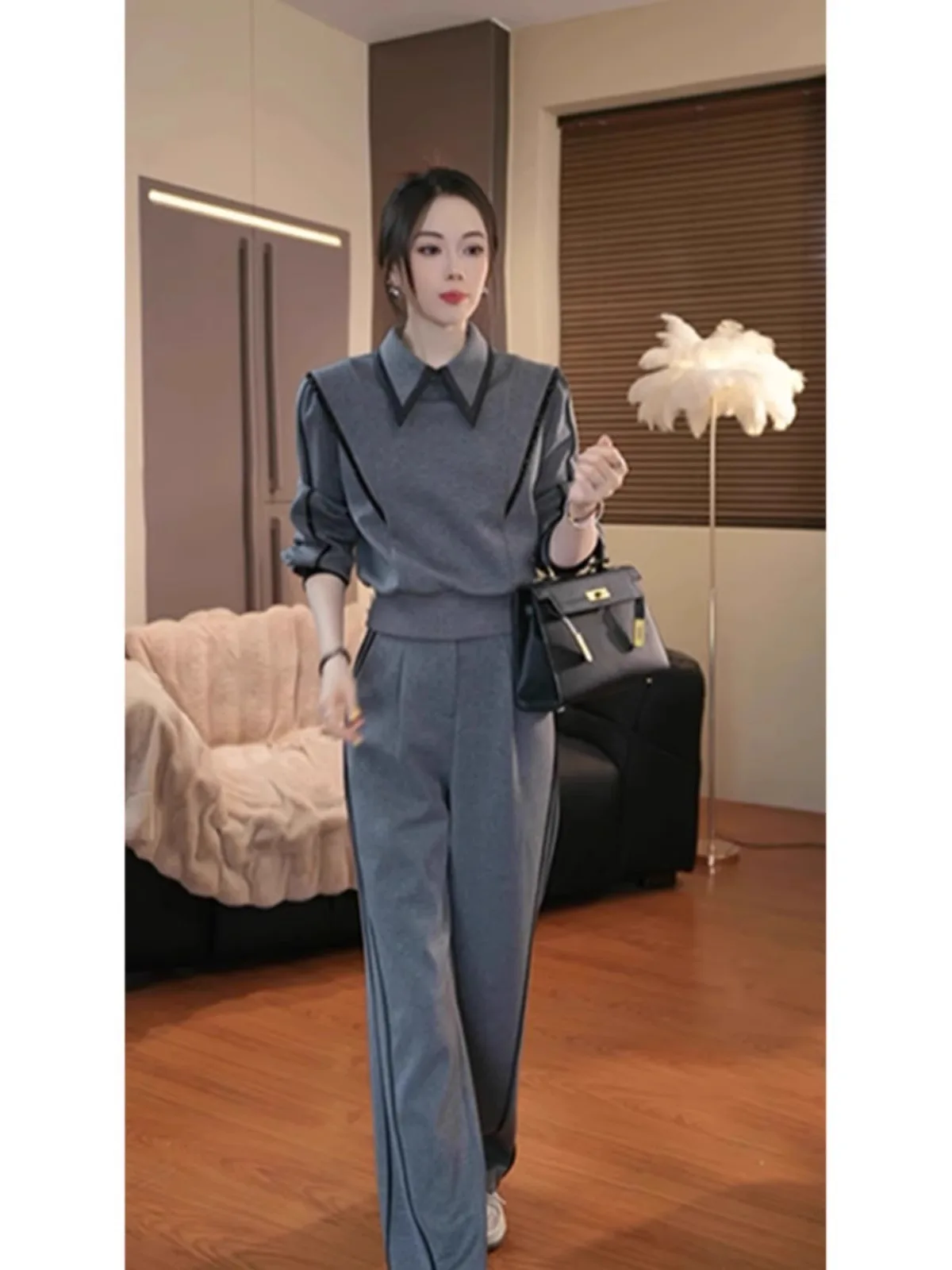 

Spring 2025 Faionable Women's Casual Sportswear Set Long Sve Sweatirt And Trousers Two-Piece Set Ele Spring Outfit
