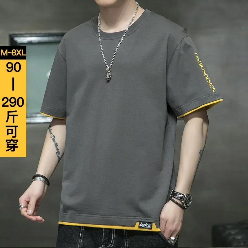 2024 new large short sleeved t-shirt men's pure cotton summer fat man loose and fat men's half sleeved clothes Fat Boy T-Shirt