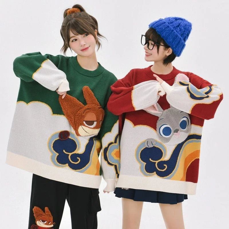 

Disney Zootopia Judy Nick Sweater Autumn Winter Couple Sweater New Year Celebration Knitted Sweater Crazy Animal City Sweater