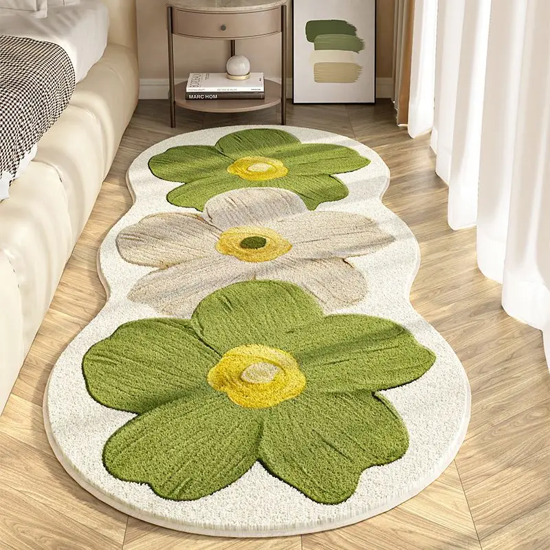 Irregular Bedside Carpet Flower Pattern Area Rugs Imitation Wool Carpets Non-slip Floor Mat For Bedroom Home Decoration