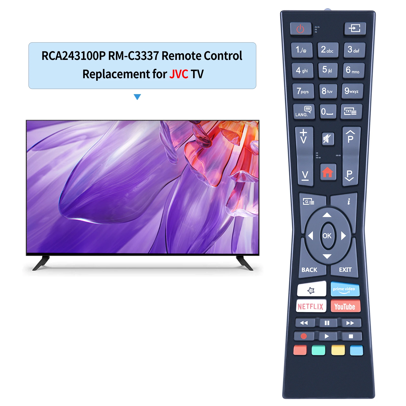 RM-C3337 RC43100P REMOTE for JVC LT-50VU6905. LT -22VF52L. LT-50VU3905. LT22VF52L. LT24VH52L.LT55VU3900. LT55VU6900. LT58VU6905