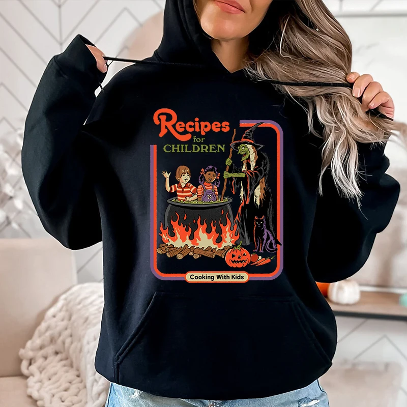 

Recipes For Children Christmas Print Women's Autumn and Winter Hoodies Plus Fleece Sweater Loose Tops