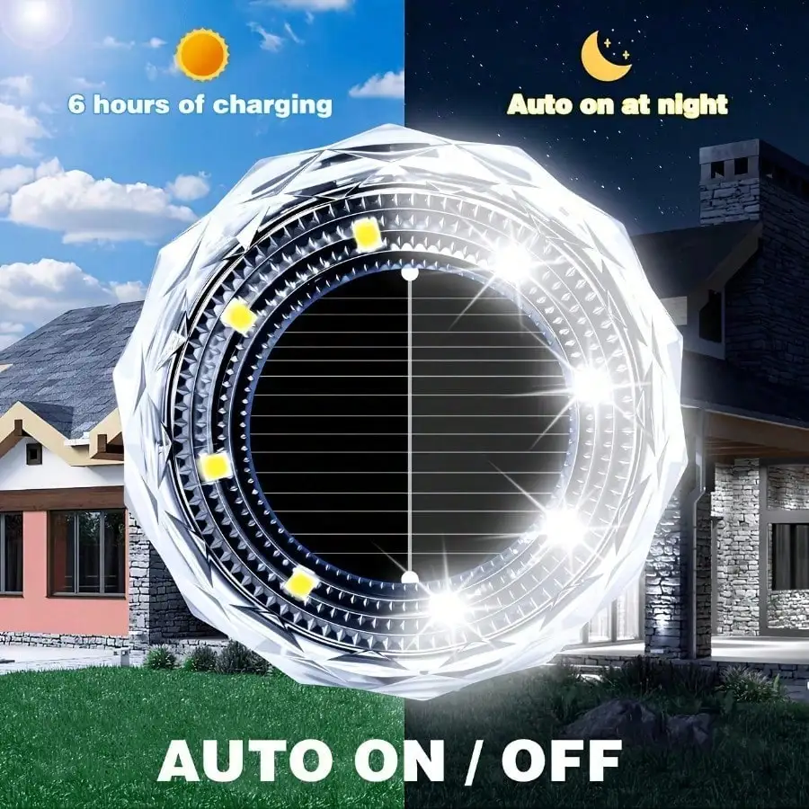 24-Pack, Solar-Powered Small Diamond Ground Buried Lights (White Light), Suitable for Outdoor Villa, Courtyard, Garden, Step-in Lawn Landscape Lighting Decoration Lights.IPX4