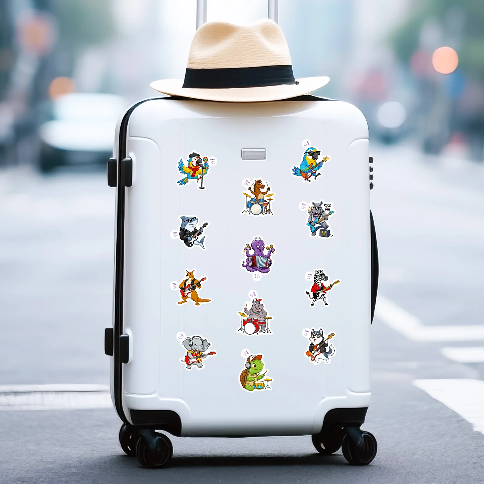 10/50PCS Cartoon Animal Band Stickers Creativity Trendy Animals Playing Musical Instruments Graffiti Decoration Notebook Guitar