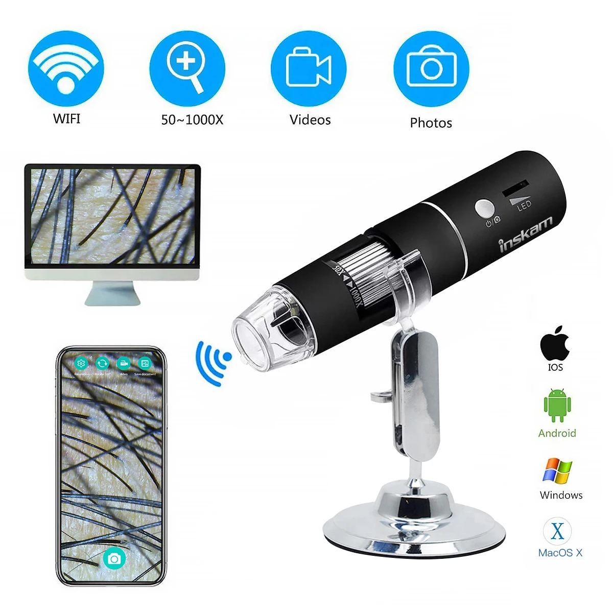 Original brand newWifi Microscope Capture Micr·touch Trigger Hair Health Care Inspection Check Microscope Wireless For Shampoo C