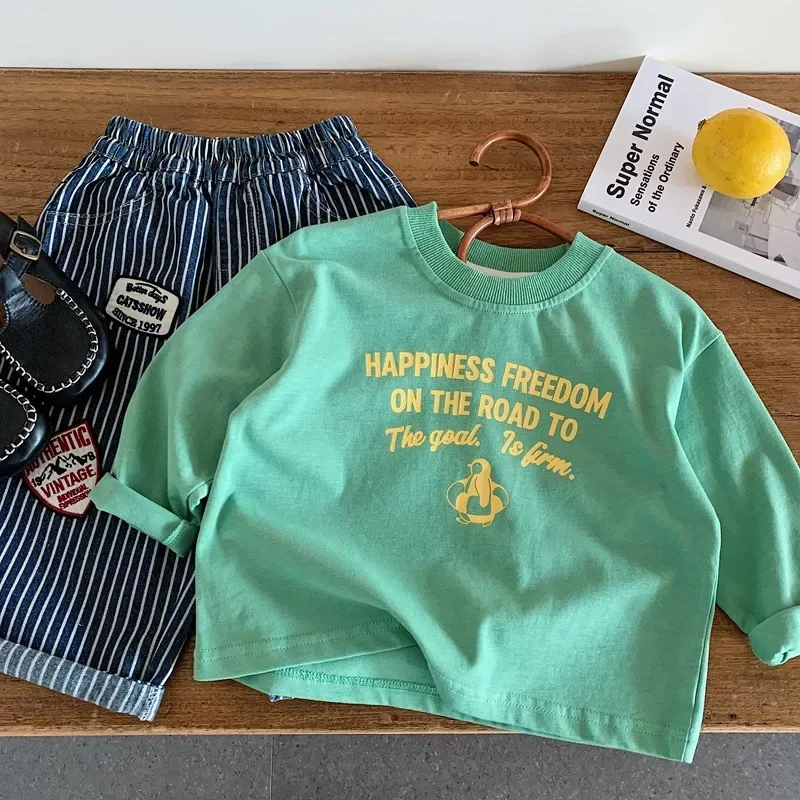 Kids Long Sleeve Tee Japanese Style Autumn Top for Boys Girls Trendy Base Layer