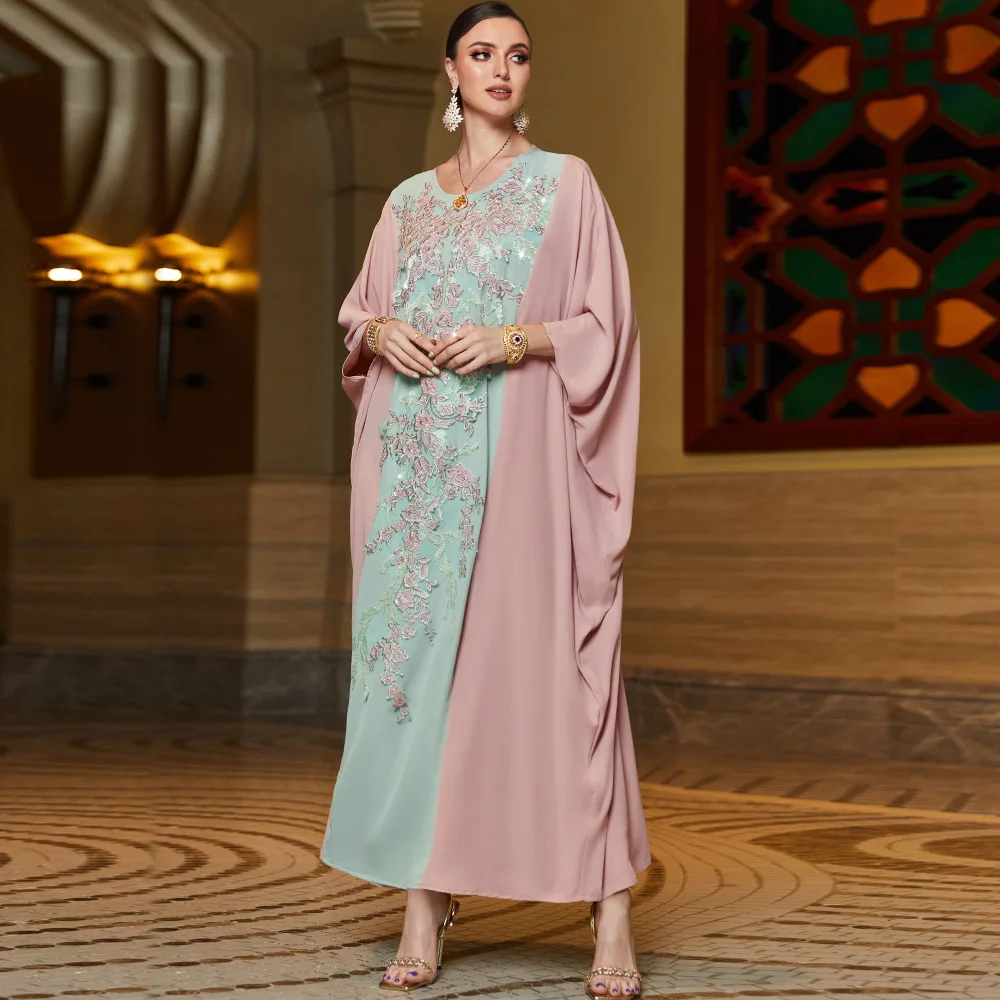 Eid Embroidery Sequin Party Dress for Women Ramadan Jalabiya Dress Muslim Abaya Maxi Robe Moroccan Caftan Party Vestidos 2023