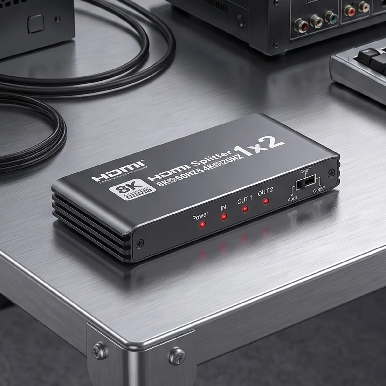 8K HDMI-compatible Splitter 1 in 2 Out 60Hz 4K 120Hz Dolby Vision DTS-HD EDID RGB 4:4:4 for Gaming Console HDTV