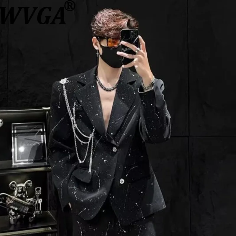 Męska marynarka WVGA na wiosnę i jesień, nowy model, wzór z efektem rozprysku tuszu, styl darkwear, modny, niszowy, szykowny, casualowy, z kołnierzykiem, Ins W17167