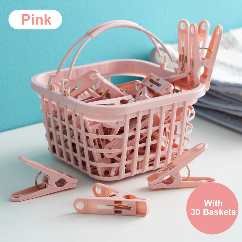 

30pcs Plastic Clothespins With Storage Basket Home Travel Laundry Clothing Clips Quilt Towel Clothes Pegs For Clothesline Hanger