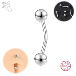 ZS 1 pieza de anillo curvo de plata sólida 925 para ombligo, anillo para ombligo de Color plateado, Piercing minimalista para ombligo, Piercing para cejas