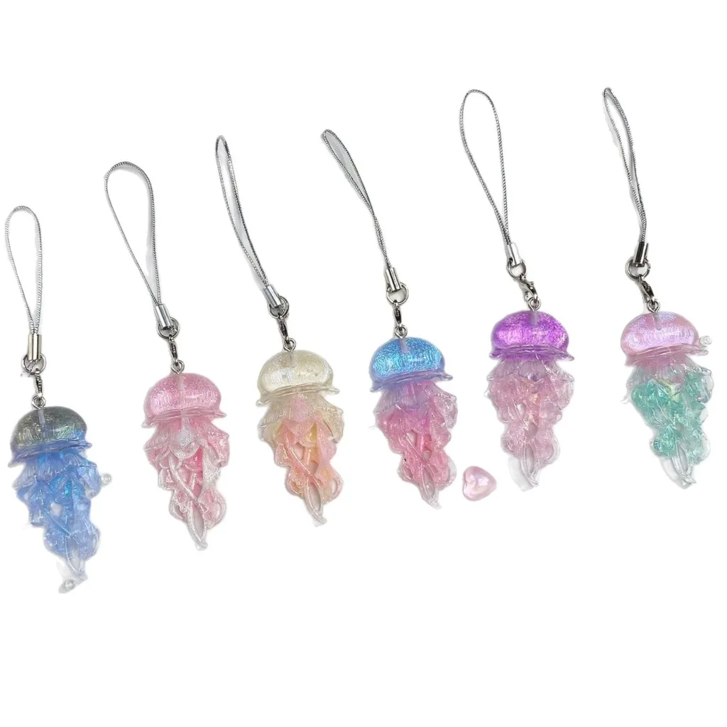 Charm Crystal Ocean Animal Keychain Jellyfish Phone Charm Gradient Crystal Bag Charm For Luggage Backpack Keys