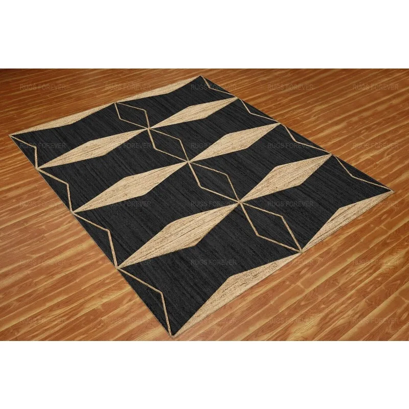 

Hand Braided Jute Black Kilim Living Room Geometric Mat Kitchen Runner Area Rug