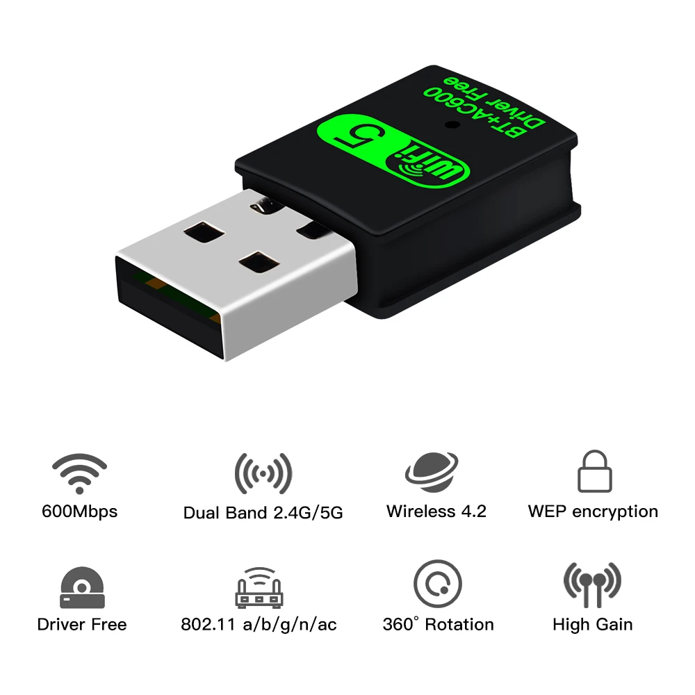 600 Мбит/с BT 4,2 Mini USB WiFi беспроводной адаптер Dongle двухдиапазонный 2,4G/5Ghz Wlan сетевая карта 802.11AC для ПК ноутбука Windows 7/8/10