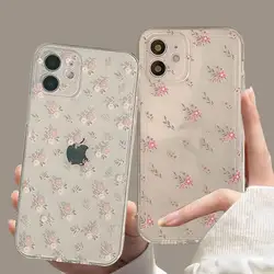 Pink Little Flower Peach Transparent Phone Case for Samsung Galaxy A55 A54 A34 A35 A15 A14 5G S24 S23 Ultra Plus S20 S21 FE A32