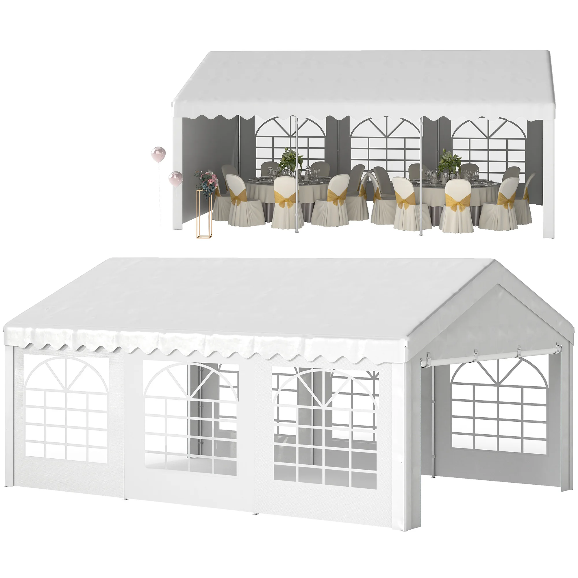 Carpa para Fiesta Cochera Gazebo 6x4m Pérgola Cenador Pabellón 4 Paneles Laterales Ventanas Anti-UV para Eventos Bodas A
