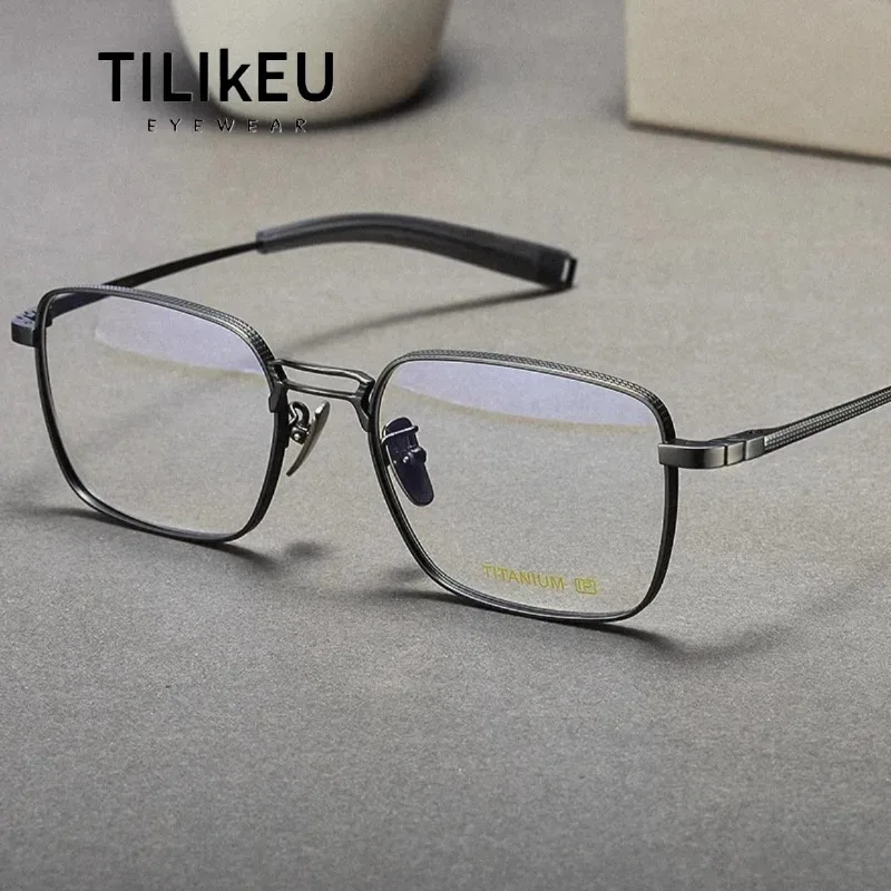 

Japanese Brand Designer Pure Titanium Eyeglasses Frame for Men Business Retro Square Thick Rim Industrial Style Comfort Big Face