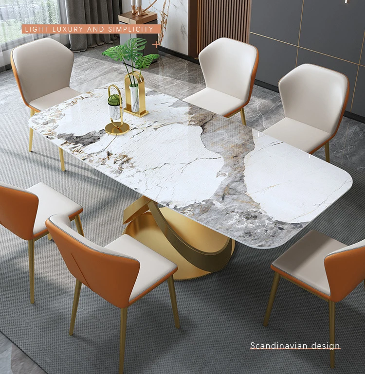&Dining Furniture Set Modern Luxury Steel Dining Room Table Slate and Chair Sets