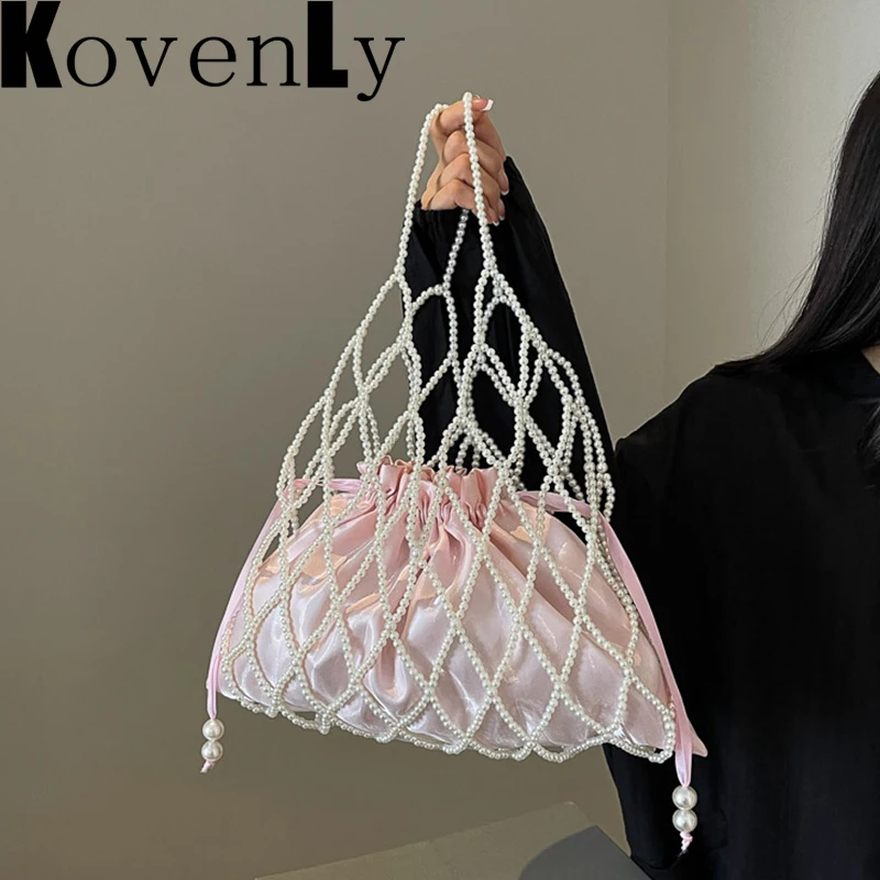 

Fashion Shoulder Bags For Women Pearl Net Design Single Shoulder Tote Bag Trendy Cute Beads Design Bags High Quality Handbag