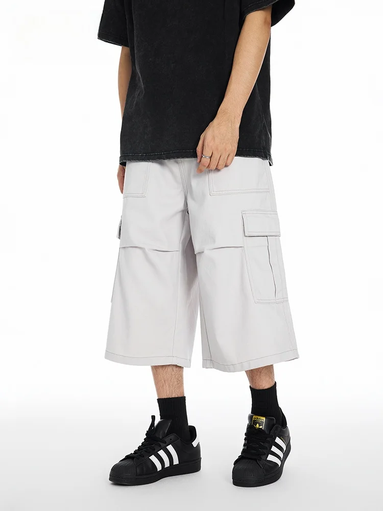 

JFU American Sle Retro Multi-ket Loose Workwear orts Men's Straight Leg Wide Leg Seven-Quarter Casual Pants