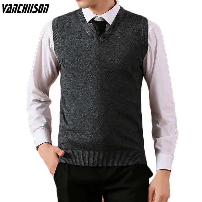 

Men 14% Wool Knit Tank Sleeveless Sweater Jumper Basic for Autumn Winter V Neck Solid Businesss Smart Casual 00312