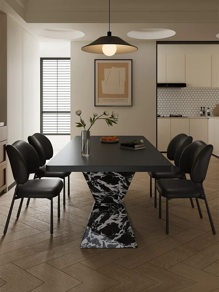 LH rock slab dining table household small apartment table rectangular light luxury modern simple dining table