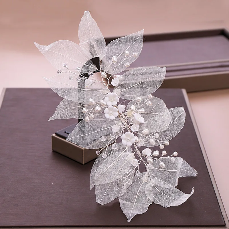 Handmade Leaves Flowers Pearls Women Headbands Beads Bridal Hairbands For Wedding Hair Accessories image 6