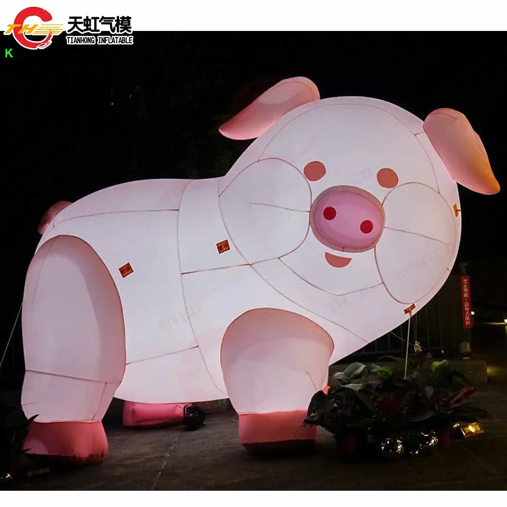 

Lovely LED Lighting Sleeping Inflatable Pink Pig Outdoor Portablle Inflatable Pig Animal Replica Model for Stage Decoration