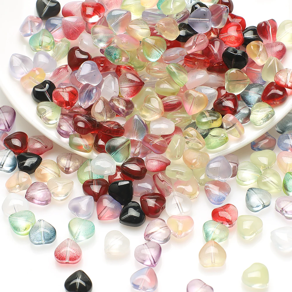 50Pcs 8mm Colorful Czech Glass Love Heart Pendants Beads Loose Spacer for DIY Jewelry Making Earrings Necklaces Hairpin Accessor
