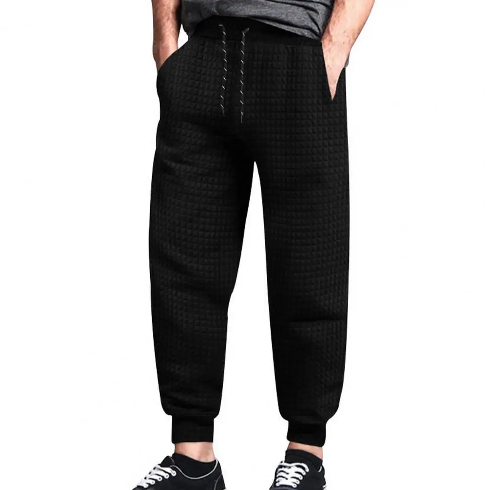 Comfortable Men Trousers Men's Waffle Texture Drawstring Sweatpants with Elastic Waist Pockets for Spring Fall Casual Soft