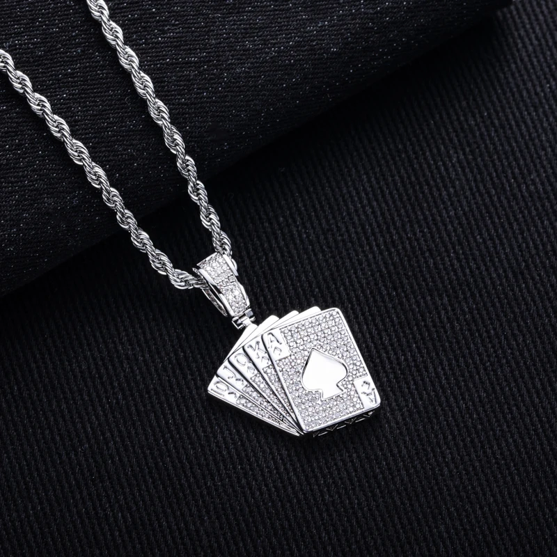 MossanRappr D Color Moissanite Iced Out Ace of Spades Pendant 14K Gold Plated Trendy Hip Hop Poker Card Necklace for Men & Women