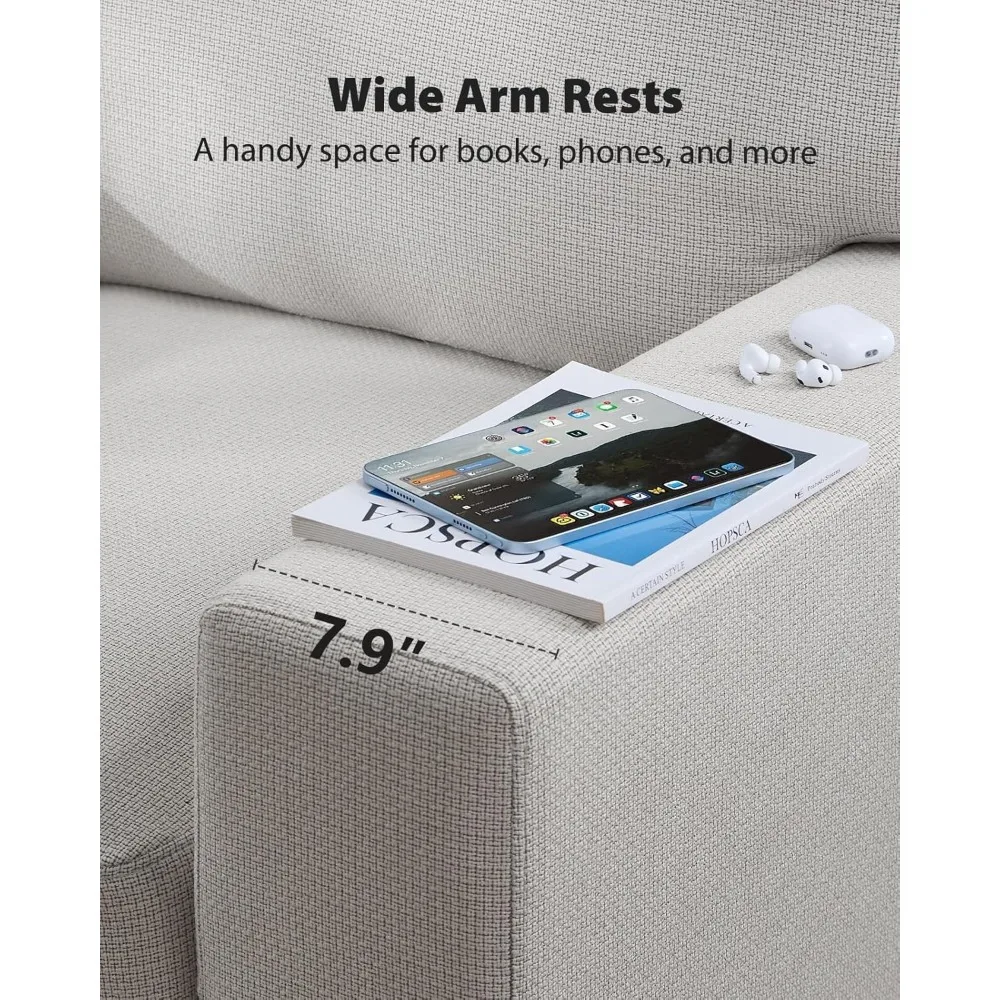 أريكة مريحة مقاس 89 بوصة تتسع لـ 3 أشخاص مع مقاعد عميقة ومساند للذراعين ووسادة سميكة لتجربة فوتون الداعمة