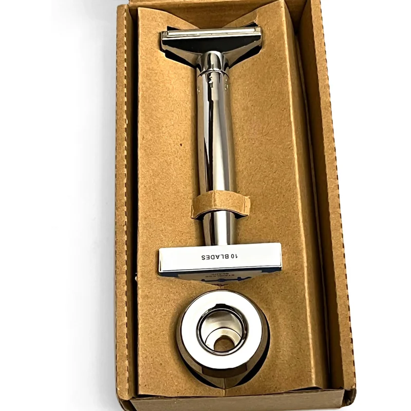 Maquinilla de afeitar de seguridad ajustable para hombre, maquinilla de afeitar clásica de doble filo de Zinc con soporte, 10 cuchillas, nuevo