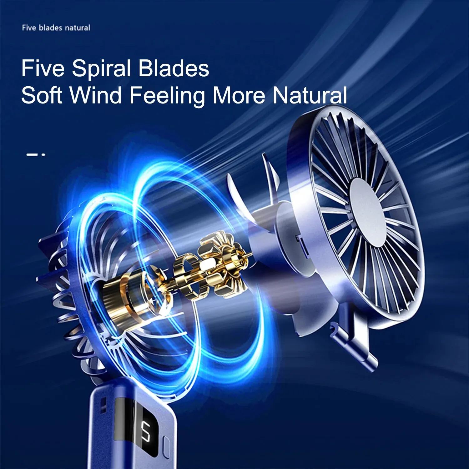 Portable Handheld Fan 5 Adjustable Speed Rechargeable Mini Fan 90° Angle Adjustment Foldable Fan Quiet Personal Fan