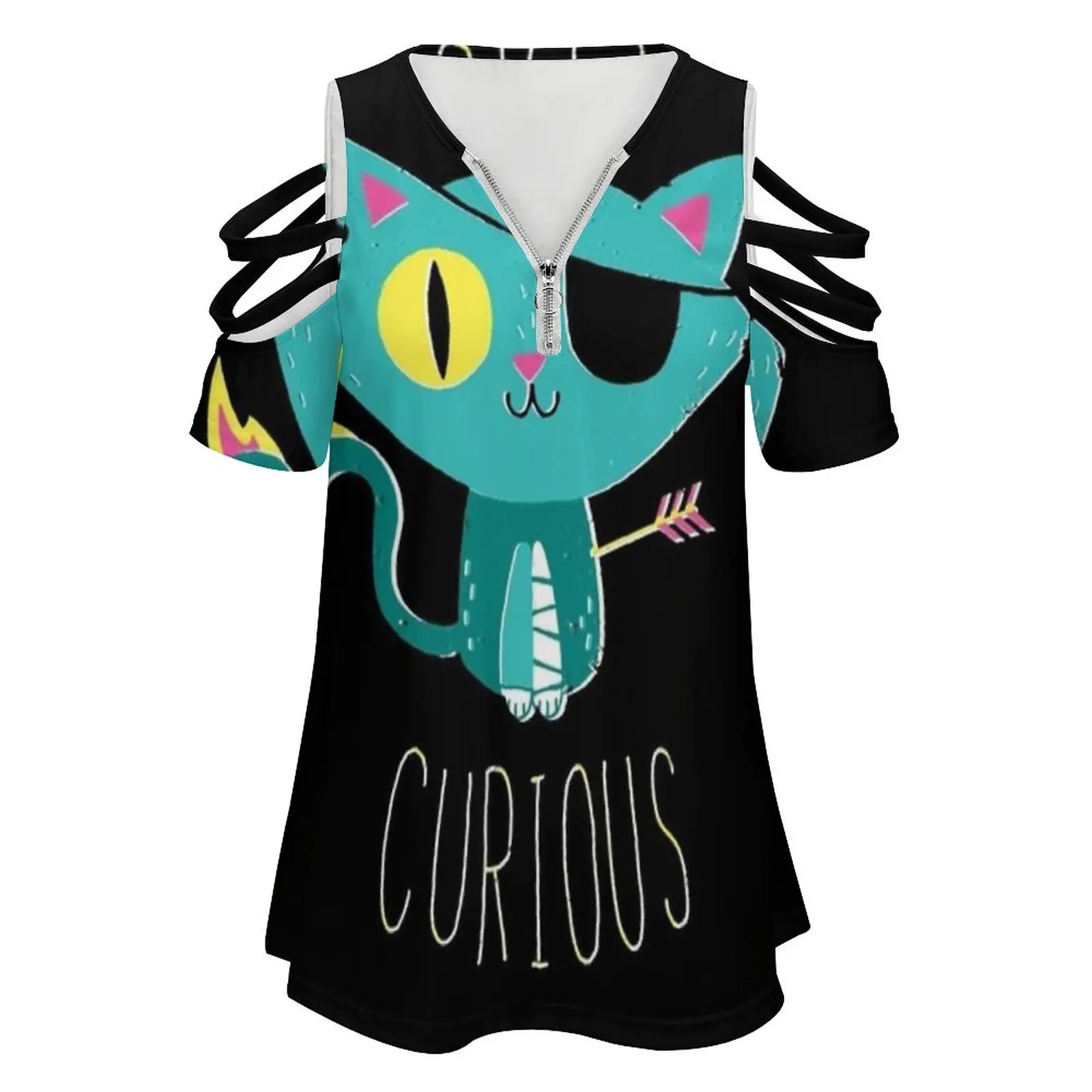 Stay Curious Woman's T-Shirt Spring And Summer Printed T Shirts Various styles T-shirts Cat Kitty Curiosity Type Typography Cute