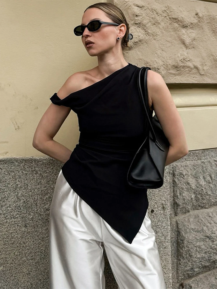 

Trendix Women One Shoulder Tank Top High Street Casual Asymmetric Sleeveless Crop Tops Party Solid Commute Y2k Vest 2026 Summer