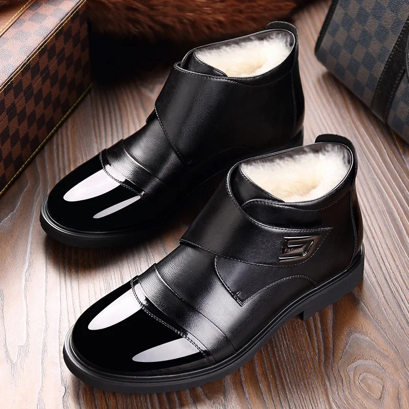 Cold Winter Boots Men Genuine Leather Shoes 2022 Winter Mens Ankle Boots Warm Plush Cotton Shoes Male Footwear Black KA2846