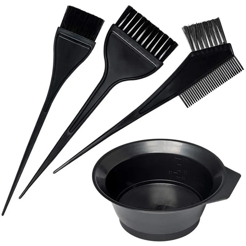 4Pcs Set Professional Hair Dyeing Kit Hair Color Dye Bowl Stirring Brush For Hair Coloring Bleaching Salon Home Hair Dye Tools