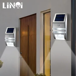 LED Stainless Steel Solar Light Waterproof PIR Motion Sensor for Garden Yard Lighting Outdoor Wall Lamp Black Silver