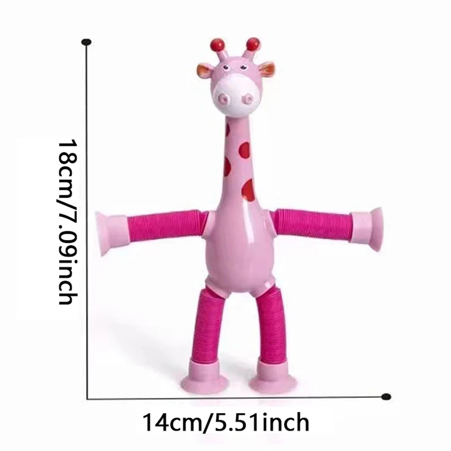 Crianças Ventosa Girafa Brinquedos, Pop Tubos, Stress Relief, Telescópico Squeeze Squeeze Brinquedos, Fole Sensorial