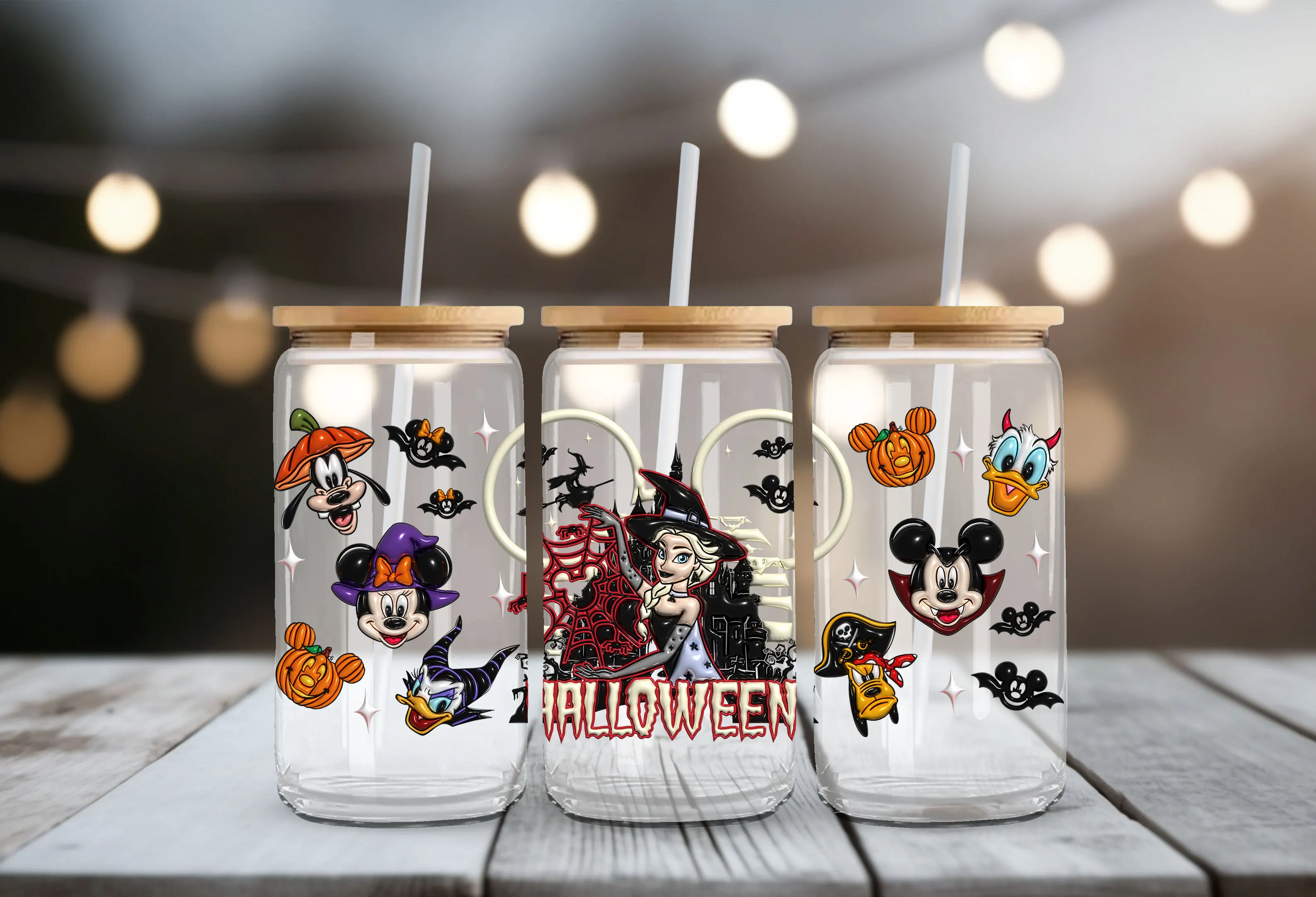 Halloween Princess Mickey Festival Decoration UV DTF Cup Wrap Easy Peel and Stick Application Family Fun Craft Stickers