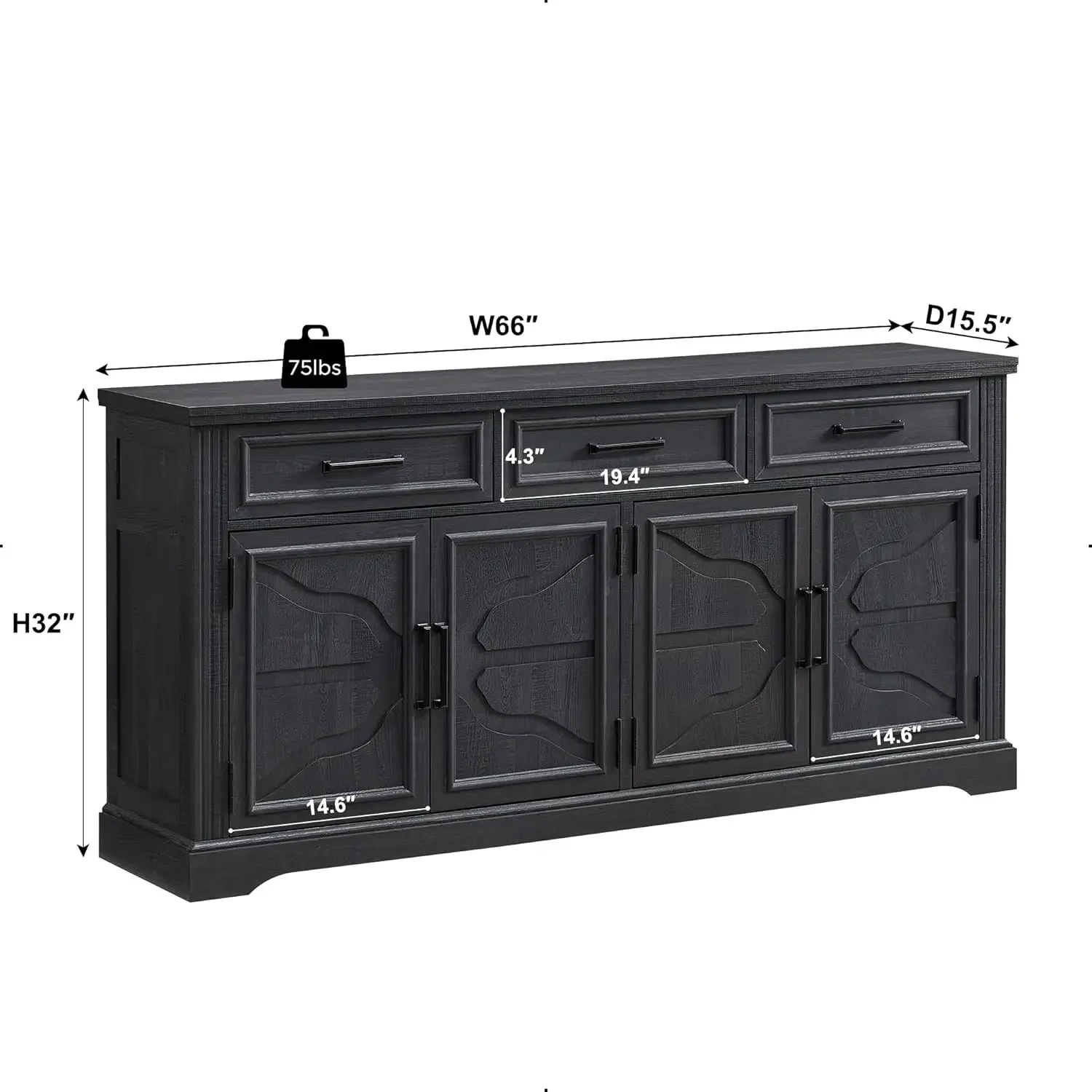 for  Large Buffet Sideboard Cabinet with 4 Doors and 3 Drawers, Buffet Table Coffee Bar Wine Bar Storage Cabinet for Dining Room