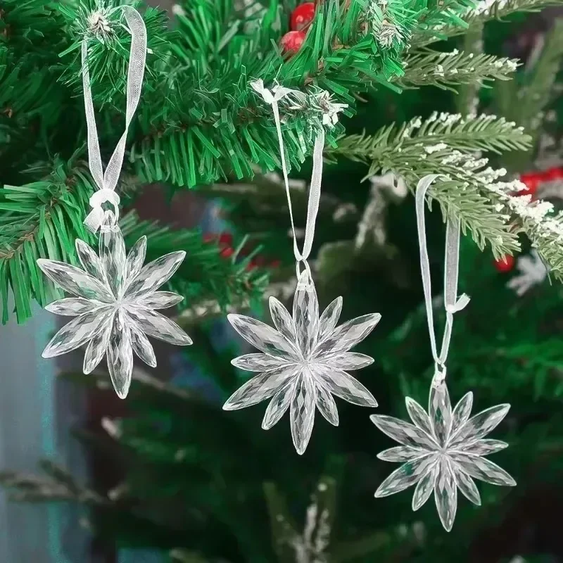 Crystal Clear Snowflake Hanging Ornaments Christmas Tree Pendants Icicle Decorations for DIY Xmas Wedding Party Ornament