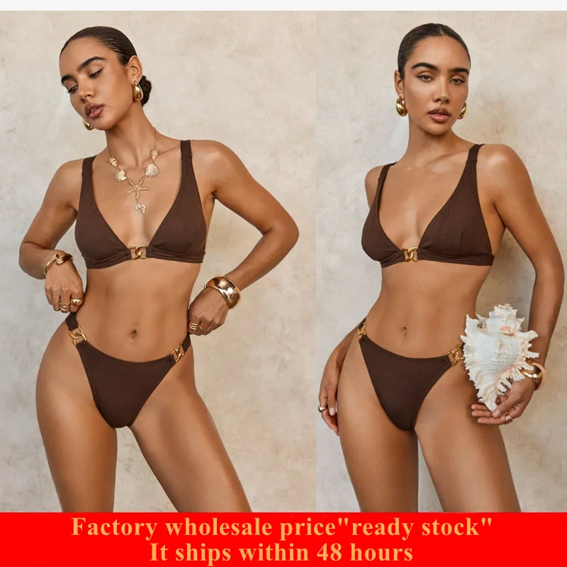 

Swimsuit 2025 Women Solid Color Bikini Top And Bottom Casual Swimwear Set For Summer Beach Vacation