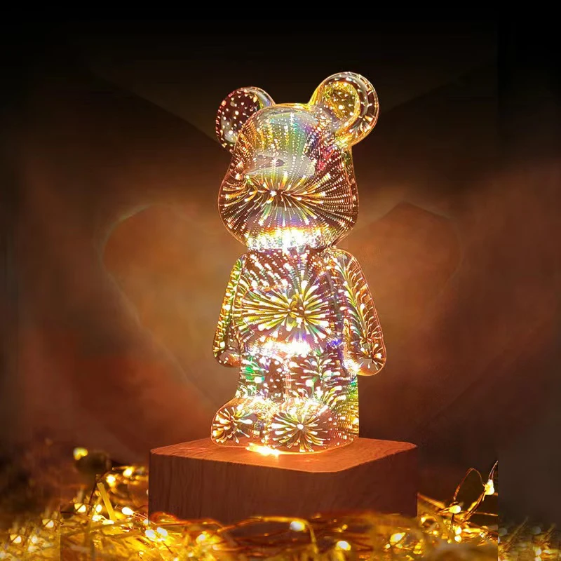 3D Bear Fire Glass Lamp, Cute Night Lamp, Colorful Atmosphere Decoration Of Bedside Table, Children\'s Gift Decoration, Bedroom D